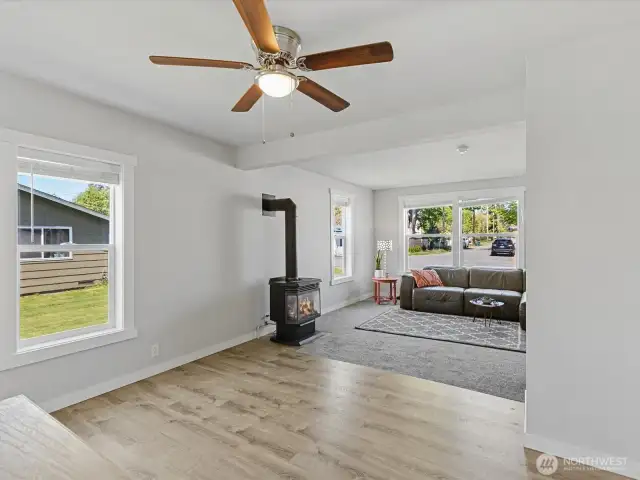Lovely dining room flows toward the kitchen.