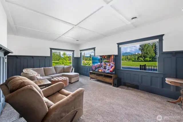 Spacious living room with views of Mt Baker from the windows