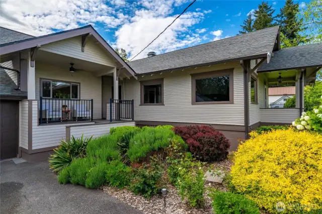 Covered patios perfect to sit and enjoy views of Mt Baker