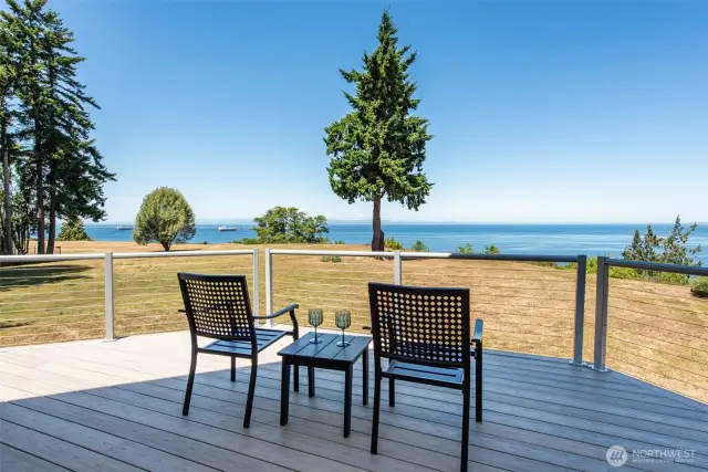 Imagine sitting here at the end of a long day, watching the Coho Ferry return from Victoria, enjoying the cool breeze off the straight.