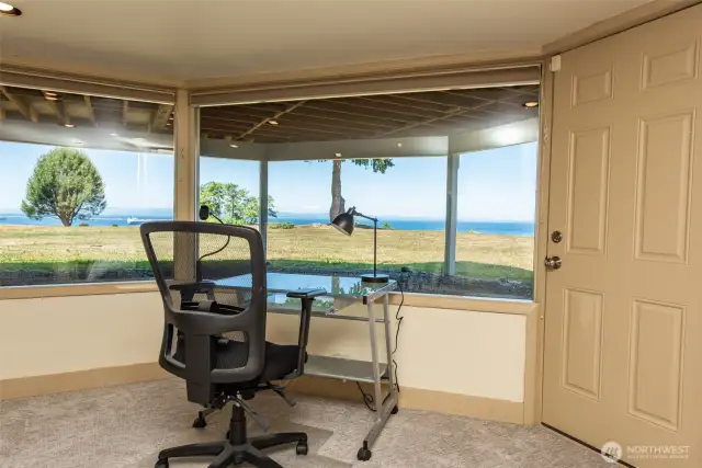 It's hard to get work done with deer running past, ships coming by and views to Victoria and beyond, all from the basement!