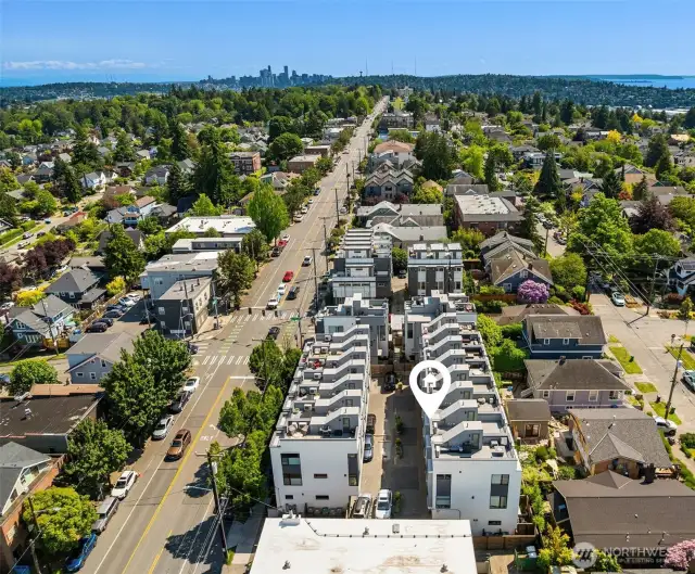 Aerial view facing South.