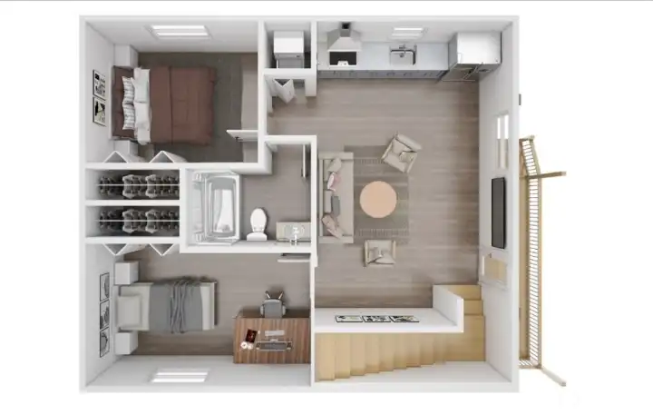 Builders original birdseye view of the main lvl floorplan