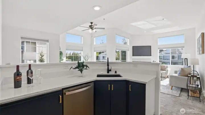 Airy kitchen bar offers a perfect blend of function and flow.