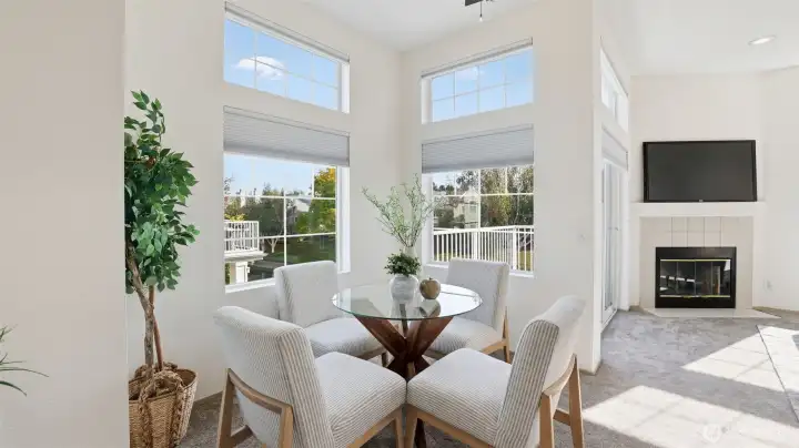 Enjoy meals surrounded by sunshine and views in this bright, cheerful dining nook.