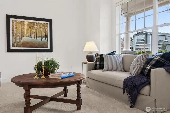 Living room is flooded with natural light
