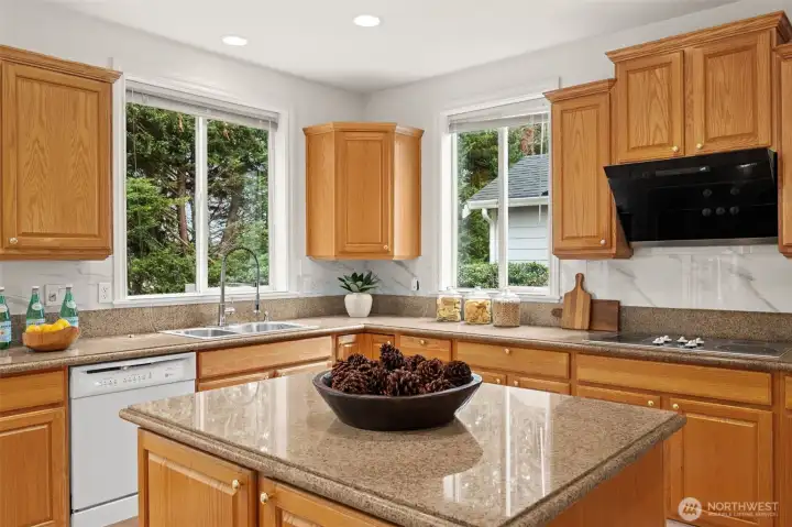 Granite tops, storage-filled Island, Pantry, and more
