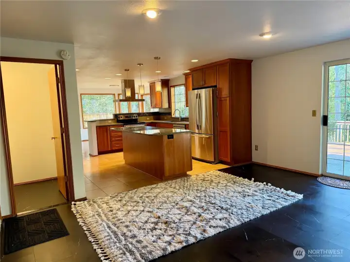 Door opens to updated bathroom