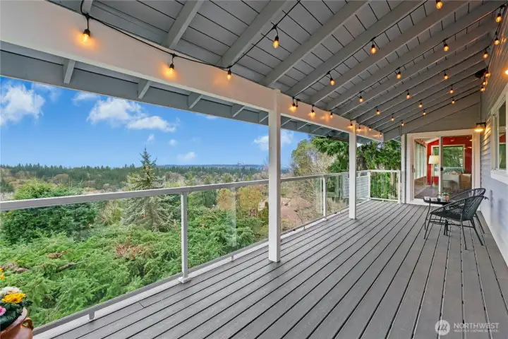 Composite Decking and clear railings with undermount LED lighting (controlled via app) on every level of this 3 story home.  Party lights on main level stay with home.