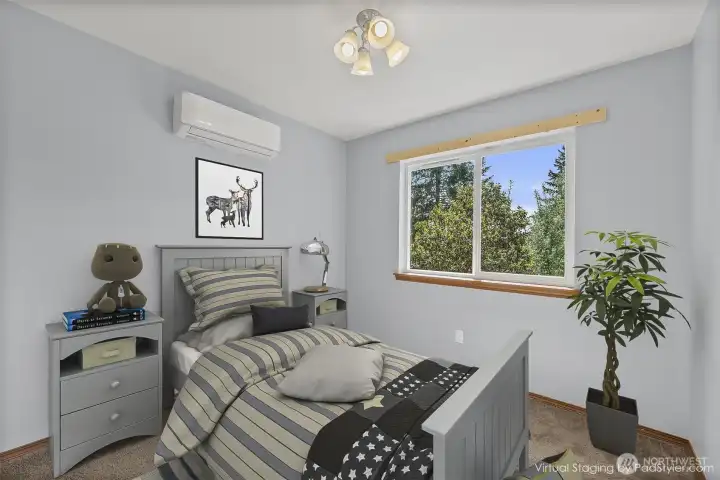 Virtually staged guest room.