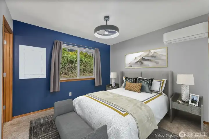 Virtually staged primary bedroom.