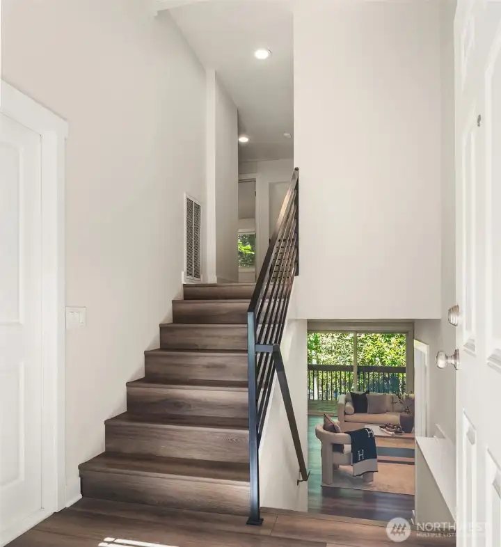 Entrance with garage access to the left.