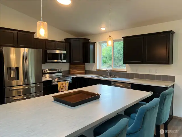 Large window over the sink. Watch the deer passing through.