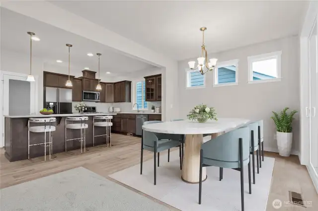 virtually staged dining nook, looking back towards the kitchen