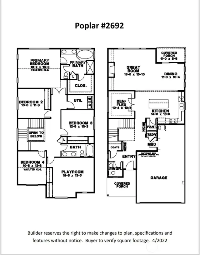 Builder may change or modify plan without notice. Buyer to verify sq. footage