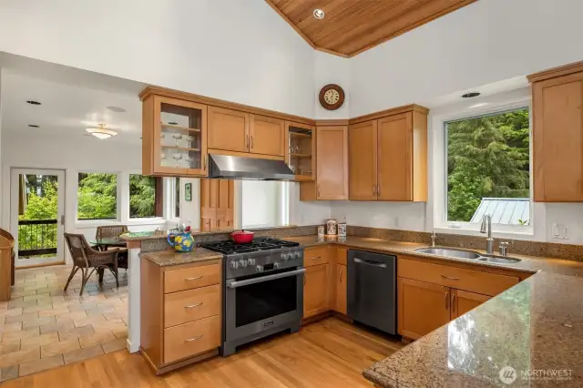 The kitchen offers dual fuel Meili 6 burner range, sub zero refer, and built in kitchen-aid micro, and pantry with pull outs to keep you organized.