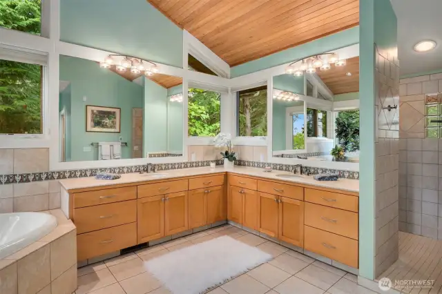 5 Piece bath with HEATED tiled floors, dual sinks, soaking tub and yes DUAL CLOSETS. Bonus!