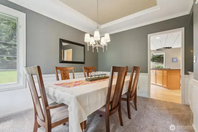 The Dining Room is conveniently situated near the kitchen and features cabinet and counter space for the ultimate hosting experience.