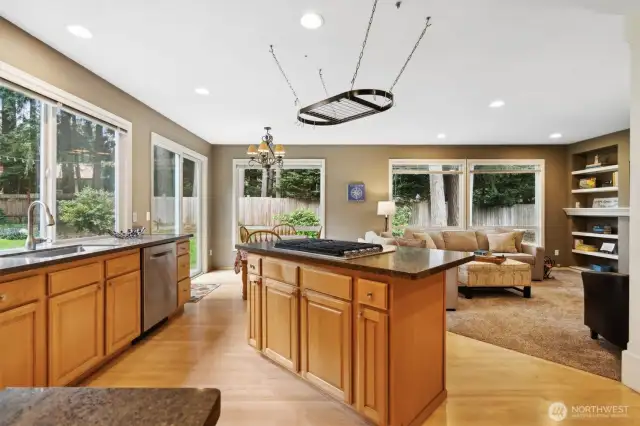 Wall of windows and glass slider offer plenty of natural light.