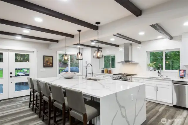 Gourmet kitchen with stunning waterfall counter
