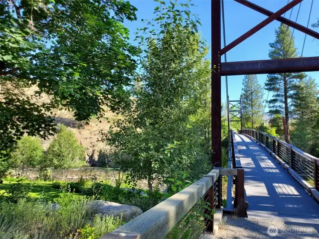 North Village Pedestrian walking bridge over the Chewuch River access Dawn to Dusk.