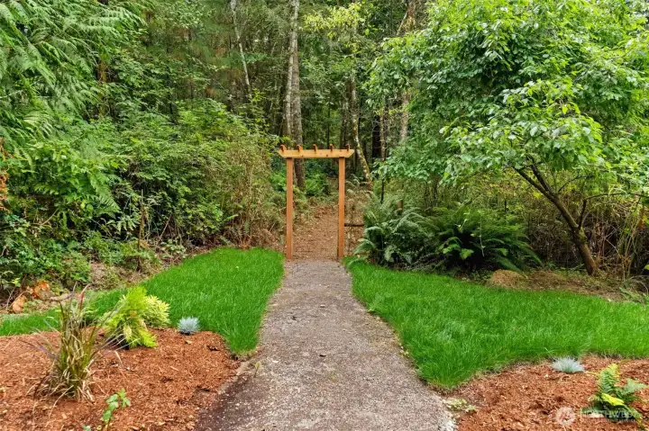 This welcoming awning pathway guides you to your peaceful hobby farm.