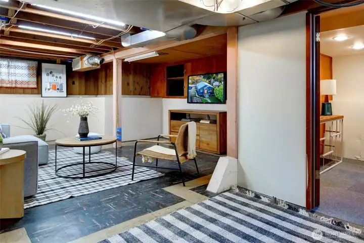 Spacious lower level main area makes a great family /TV room