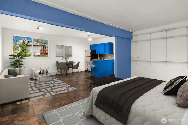 4th bedroom downstairs with private entrance virtually staged