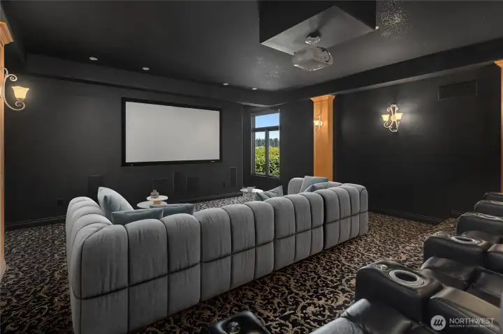 Media room w/Royal Cinema seating - leather lounge & reclining chairs.