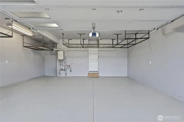 2 car garage with overhead storage.