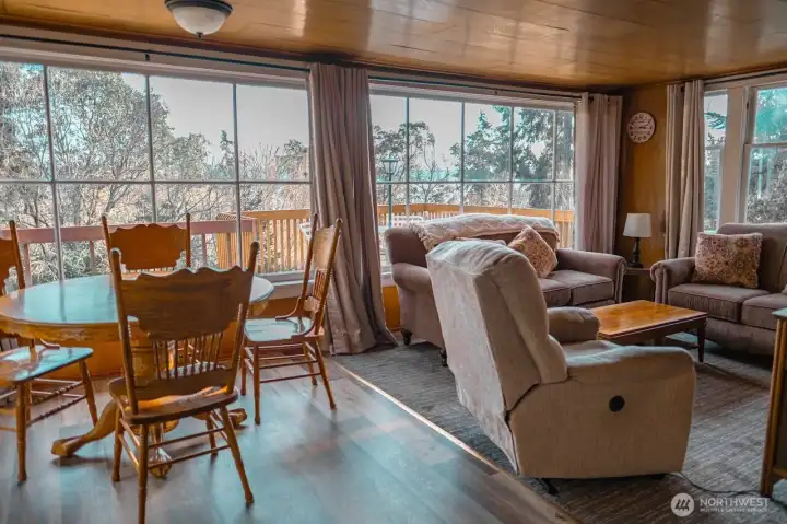 Interior of the recreation cabin has a great view and lots of light.