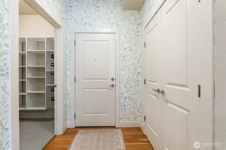 Front door (pantry/storage left and coat closet right)