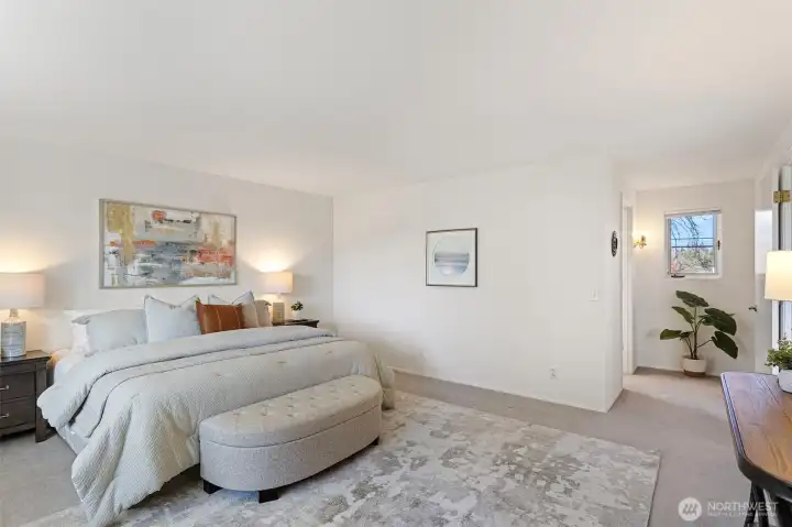 Lots of shelving for books or displays, this is a large room with space for a King Bed, seating and furniture...or use it as a family room for gathering, watching games or even a games room!