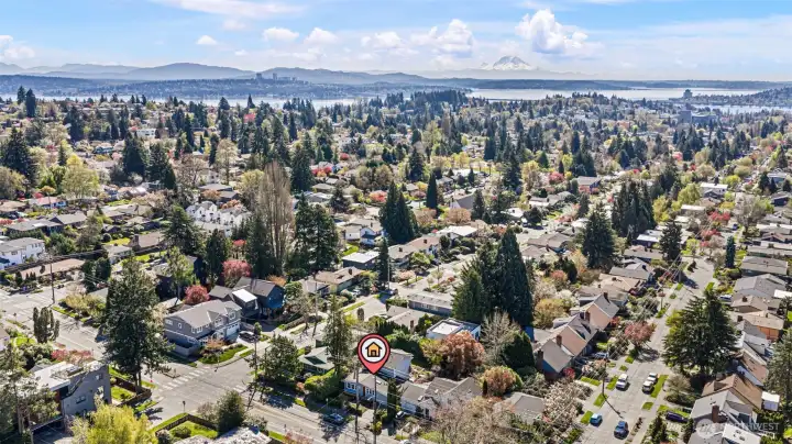 . The beautiful view of Mt Rainier as seen from the upper floor of this home.