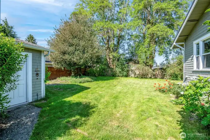 Grassy play area in rear yard and fully fenced