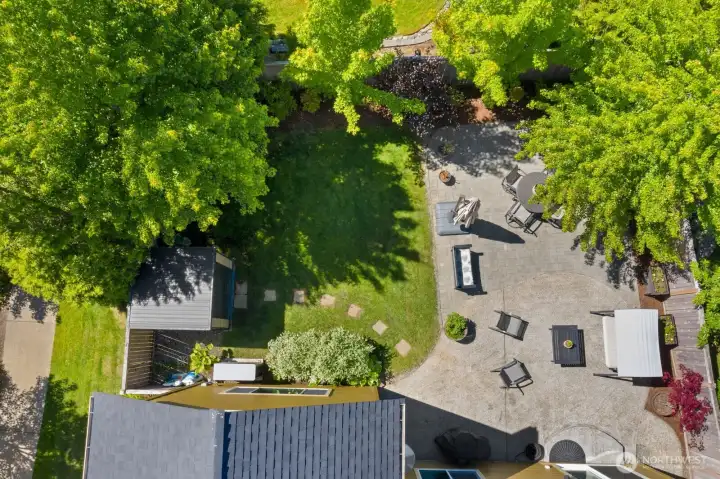 Overview of back yard.  Fully fenced with sprinklers.