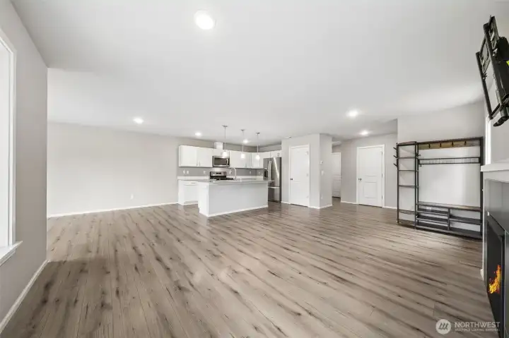 Great room with open concept kitchen in the background
