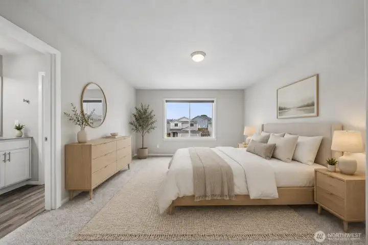 Virtually staged primary suite