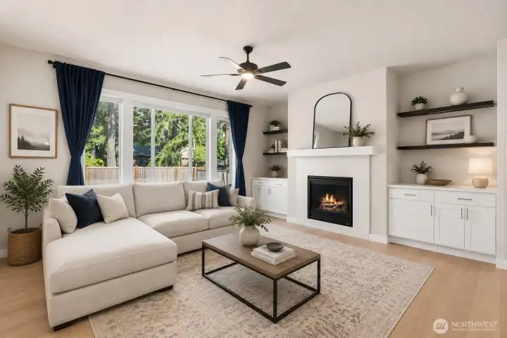 Gas fireplace-Virtually staged