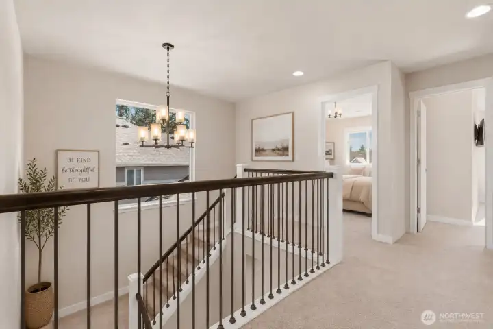 large landing at the top of the stairs Virtually staged