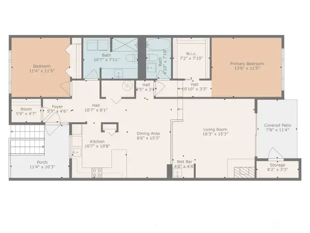Well though-out floorplan separates the two bedrooms and abundance of storage space.