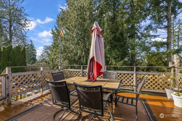 Entertainment size deck with views into the private backyard.