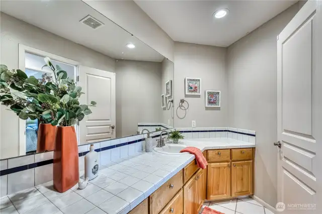 Another view of guest bath and all its extra storage options.