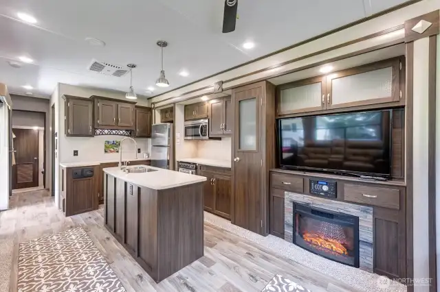 Electric fireplace and premium finishes