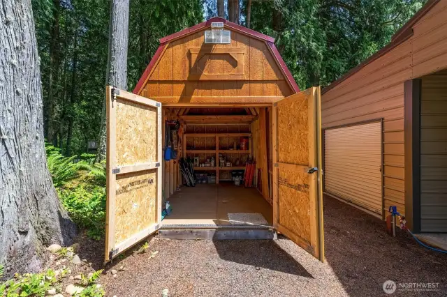 Shed has solar lights installed for convenience