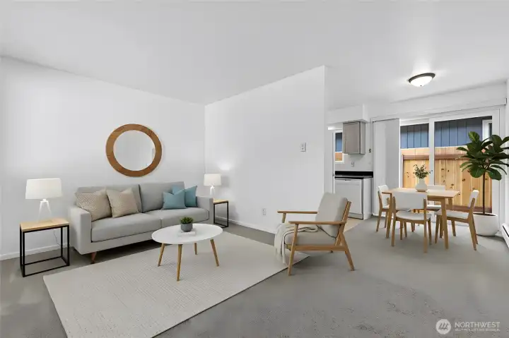 Apt. 1 Living/Dining, new carpet and paint - Virtually Staged