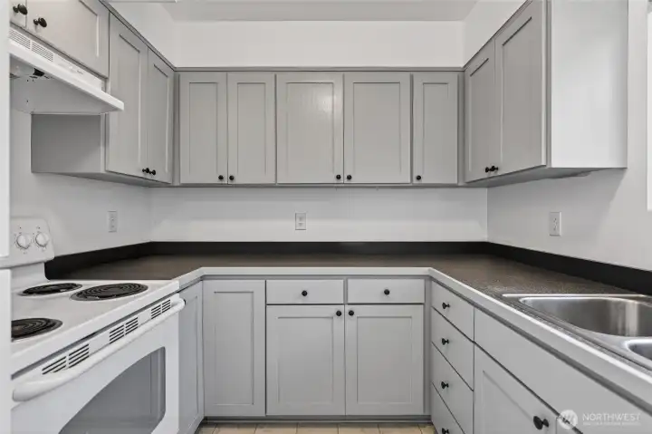 Freshly painted kitchen cabinets