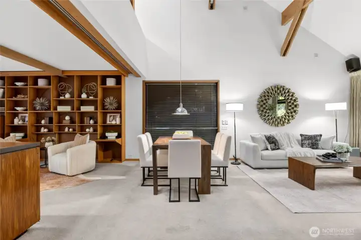 Main level dedicated dining space with soaring ceilings