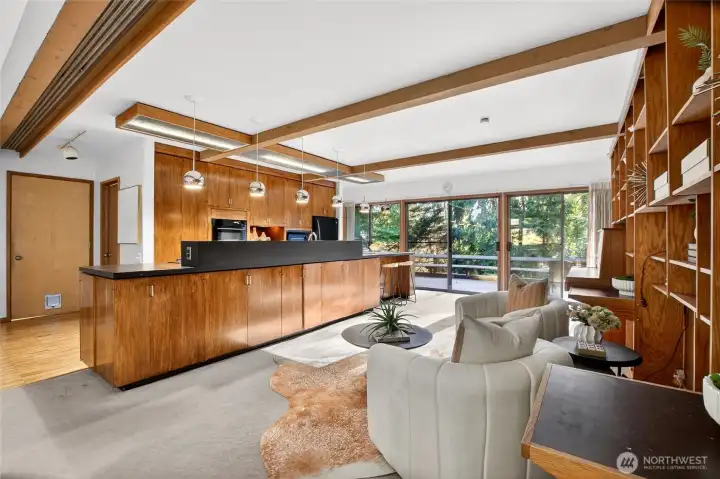 Exposed wood beams throughout