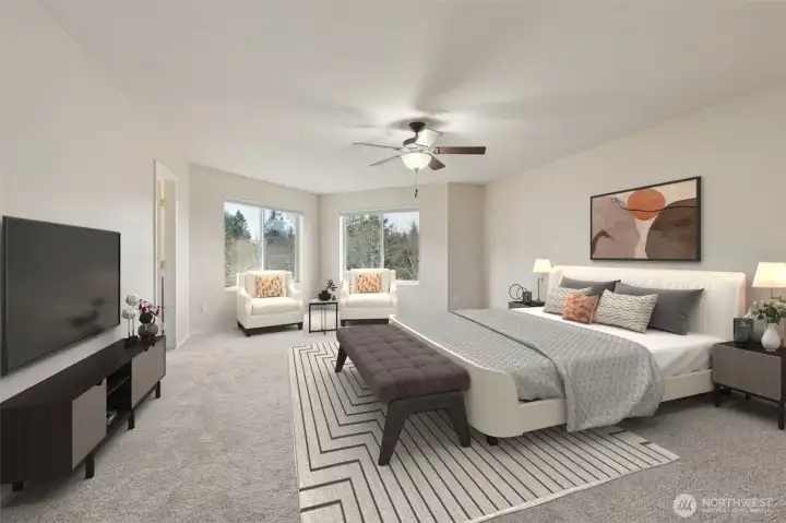 Primary Bedroom with 5-piece ensuite and walk-in closet *virtually staged*